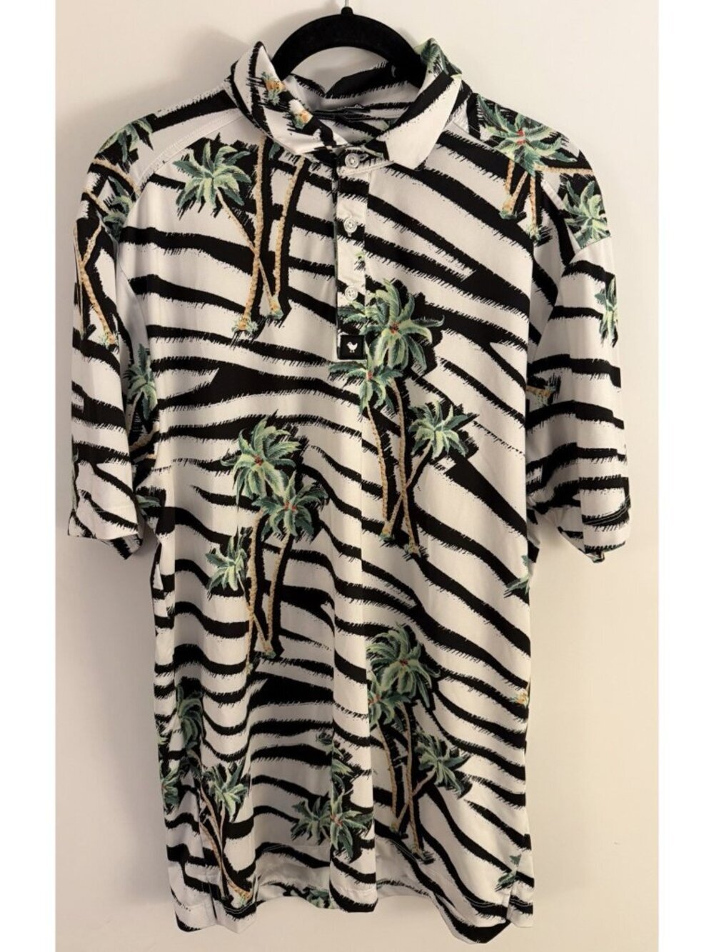 BAD BIRDIE Summer Safari zebra palm trees golf performance polo L streetwear